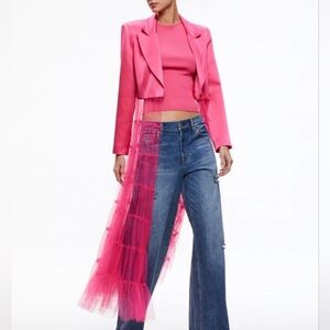 Blazer Inspired Top with Long Flowing Tulle Skirt Hot Pink